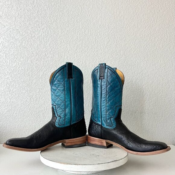 Rod Patrick Mens Cowboy Boots 13 AA Black Ostrich Blue Top Western Square Toe - Picture 7 of 12